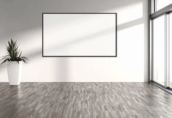 Modernos Interiores Luminosos Habitación Vacía Con Marco Póster Maqueta Representación —  Fotos de Stock