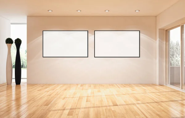 Modernos Interiores Luminosos Sala Vazia Com Quadro Cartaz Mockup Renderização — Fotografia de Stock