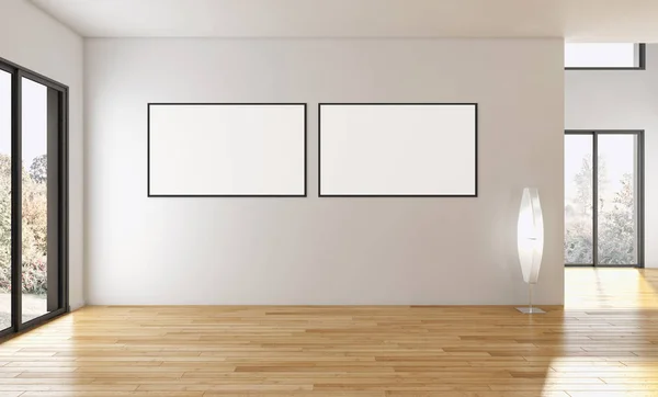 Modernos Interiores Luminosos Sala Vazia Com Quadro Cartaz Mockup Renderização — Fotografia de Stock