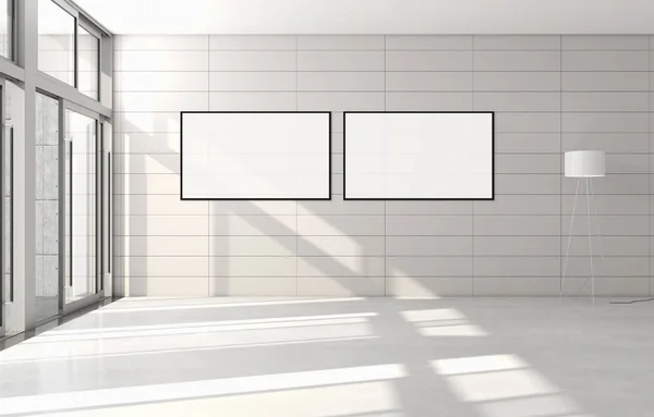 Moderne Lyse Interiør Tomt Rom Med Mønsterramme Gjengivelsesillustrasjon – stockfoto