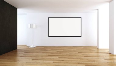 Modern parlak iç oda mockup poster çerçeve 3d render çizim ile boş