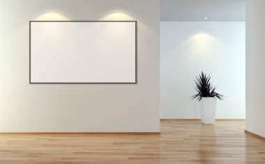 Modern parlak iç oda mockup poster çerçeve 3d render çizim ile boş