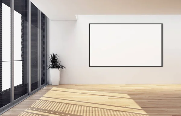 Modernos Interiores Luminosos Sala Vazia Com Quadro Cartaz Mockup Renderização — Fotografia de Stock