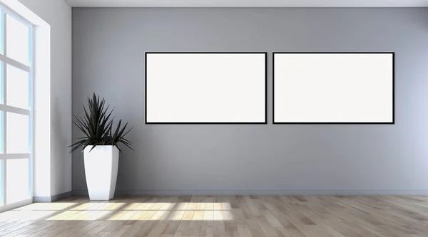 Moderna Ljusa Interiörer Tömma Rummet Med Mockup Affisch Frame Rendering — Stockfoto