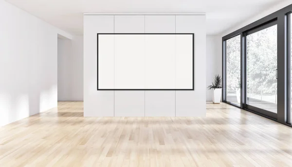 Modernos Interiores Luminosos Habitación Vacía Con Marco Póster Maqueta Representación — Foto de Stock