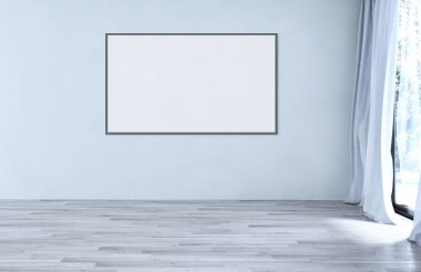 Modern parlak iç oda mockup poster çerçeve 3d render çizim ile boş