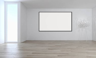 Modern parlak iç oda mockup poster çerçeve 3d render çizim ile boş