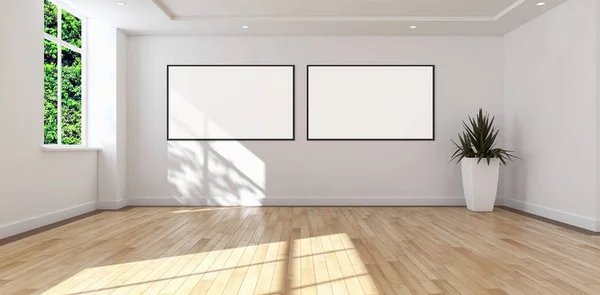 Modernos Interiores Luminosos Sala Vazia Com Quadro Cartaz Mockup Renderização — Fotografia de Stock