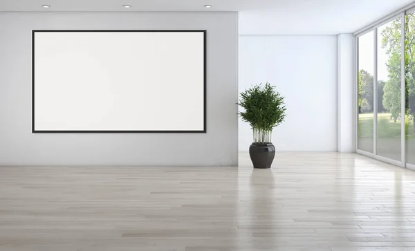 Moderna Ljusa Interiörer Tömma Rummet Med Mockup Affisch Frame Rendering — Stockfoto