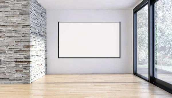 Modern Bright Interiors Empty Room Mockup Poster Frame Rendering Illustration — Stock Photo, Image