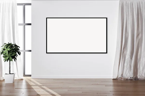 Moderna Ljusa Interiörer Tömma Rummet Med Mockup Affisch Frame Rendering — Stockfoto