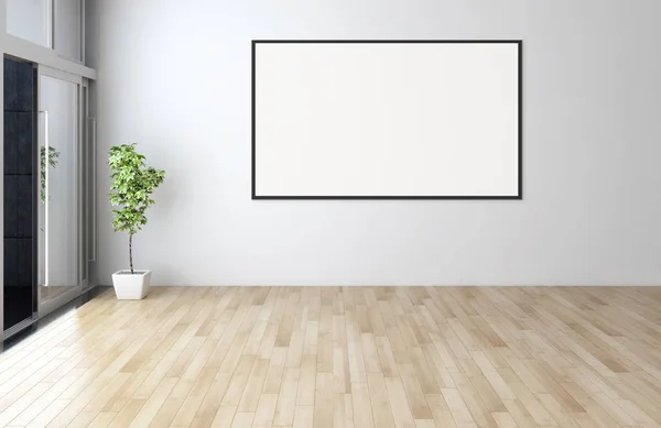 Modernos Interiores Luminosos Sala Vazia Com Quadro Cartaz Mockup Renderização — Fotografia de Stock