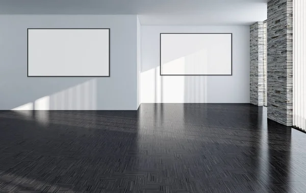 Modernos Interiores Luminosos Sala Vazia Com Quadro Cartaz Mockup Renderização — Fotografia de Stock