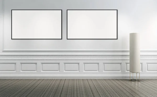Modernos Interiores Luminosos Habitación Vacía Con Marco Póster Maqueta Representación — Foto de Stock