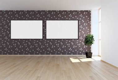 Modern parlak iç oda mockup poster çerçeve 3d render çizim ile boş