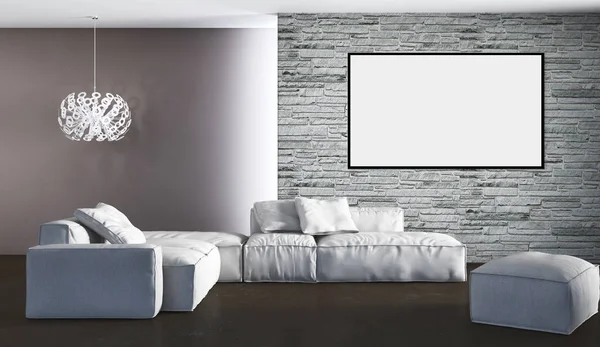 Modernos Interiores Luminosos Sala Vazia Com Quadro Cartaz Mockup Renderização — Fotografia de Stock