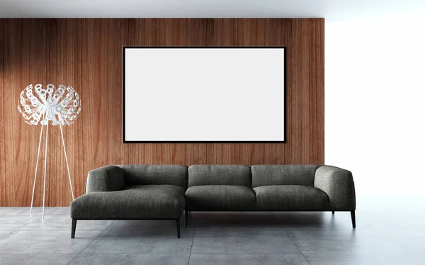 Modernos Interiores Luminosos Sala Vazia Com Quadro Cartaz Mockup Renderização — Fotografia de Stock