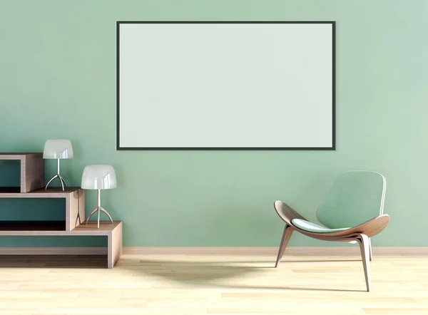 Modern Bright Interiors Empty Room Mockup Poster Frame Rendering Illustration — Stock Photo, Image