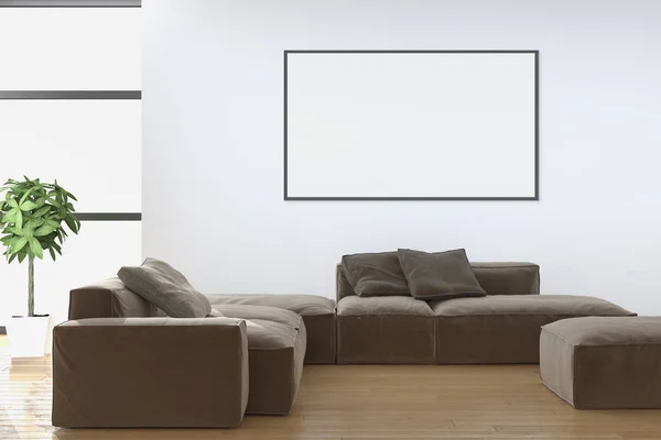 Modernos Interiores Luminosos Sala Vazia Com Quadro Cartaz Mockup Renderização — Fotografia de Stock