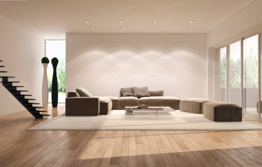 Modern parlak iç daire mockup poster çerçeve 3d render çizim ile