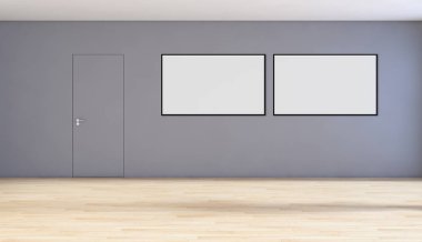 Modern parlak iç daire mockup poster çerçeve 3d render çizim ile