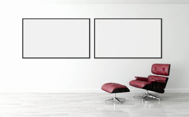 Modern parlak iç daire mockup poster çerçeve 3d render çizim ile