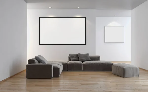 Moderno Apartamento Interiores Luminosos Com Quadro Cartaz Mockup Renderização Ilustração — Fotografia de Stock