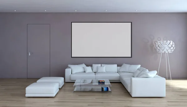 Moderno Apartamento Interiores Luminosos Com Quadro Cartaz Mockup Renderização Ilustração — Fotografia de Stock