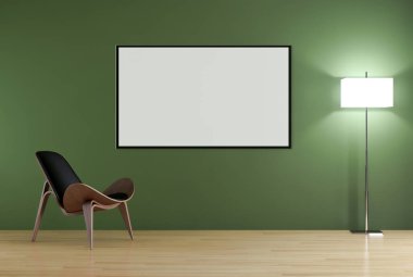 Modern parlak iç daire mockup poster çerçeve 3d render çizim ile