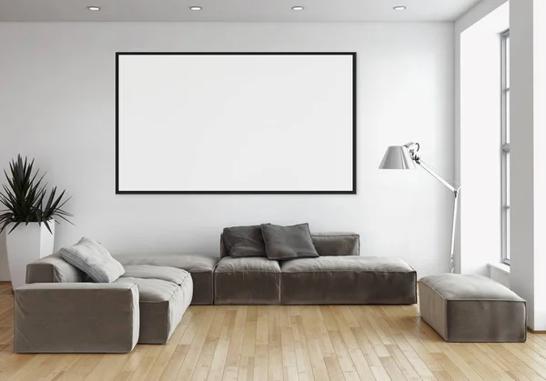 Moderno Apartamento Interiores Luminosos Com Quadro Cartaz Mockup Renderização Ilustração — Fotografia de Stock