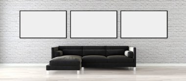 Modern parlak iç daire mockup poster çerçeve 3d render çizim ile