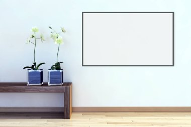 Modern parlak iç daire mockup poster çerçeve 3d render çizim ile
