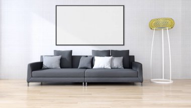 Modern parlak iç daire mockup poster çerçeve 3d render çizim ile