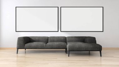 Modern parlak iç daire mockup poster çerçeve 3d render çizim ile