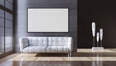 Modern parlak iç daire mockup poster çerçeve 3d render çizim ile