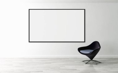 Modern parlak iç daire mockup poster çerçeve 3d render çizim ile