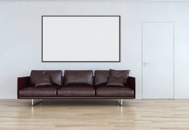 Modern parlak iç daire mockup poster çerçeve 3d render çizim ile