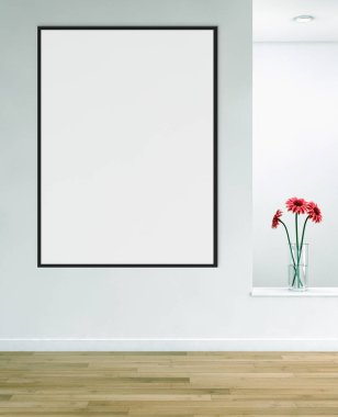 Modern parlak iç daire mockup poster çerçeve 3d render çizim ile