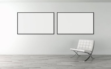 Modern parlak iç daire mockup poster çerçeve 3d render çizim ile