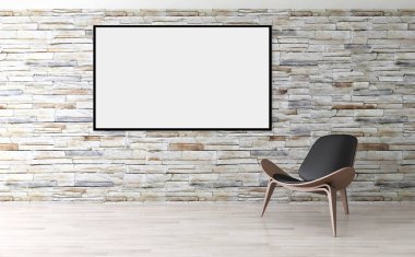 Modern parlak iç daire mockup poster çerçeve 3d render çizim ile