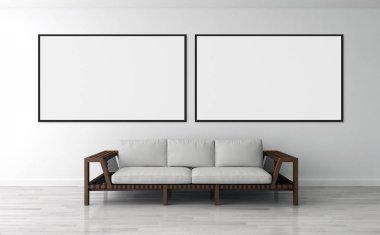 Modern parlak iç daire mockup poster çerçeve 3d render çizim ile