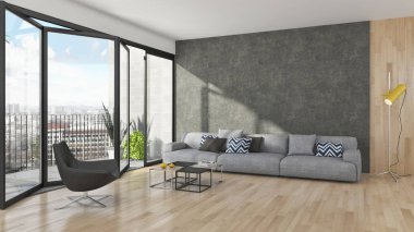 Modern parlak iç daire 3d render illüstrasyon