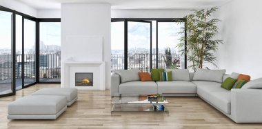 Modern parlak iç daire 3d render illüstrasyon