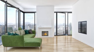 Modern parlak iç daire 3d render illüstrasyon