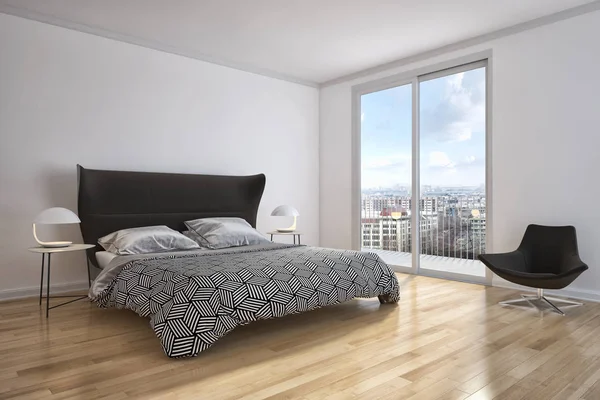 Modern parlak yatak odası iç 3d render illüstrasyon
