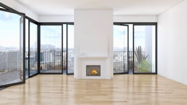 modern parlak iç mekan 3D resimleme