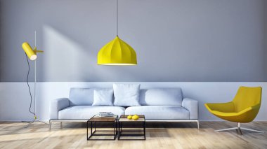 Modern parlak iç daire 3d render illüstrasyon