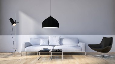 Modern parlak iç daire 3d render illüstrasyon