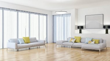 Modern parlak iç daire 3d render illüstrasyon