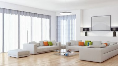 Modern parlak iç daire 3d render illüstrasyon